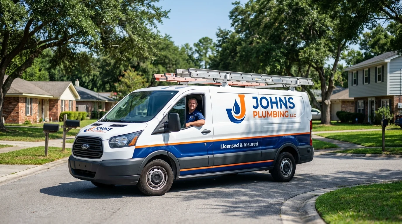Johns Plumbing LLC service van in Central City, PA