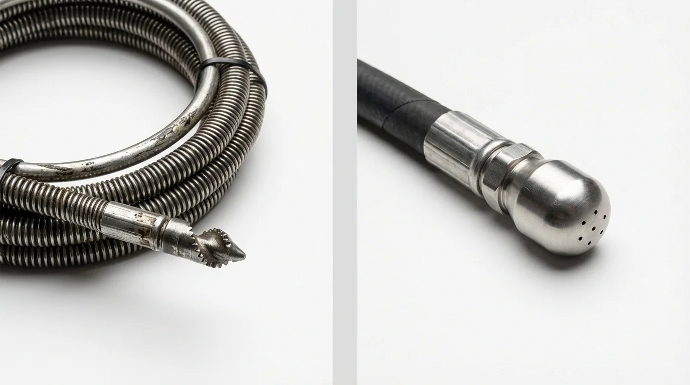 Drain snake cable and hydro jetting nozzle used for drain cleaning in Central City, PA