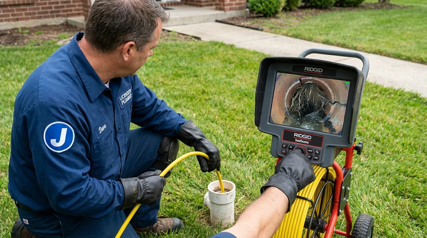 Sewer camera inspection being performed by Johns Plumbing LLC in Central City