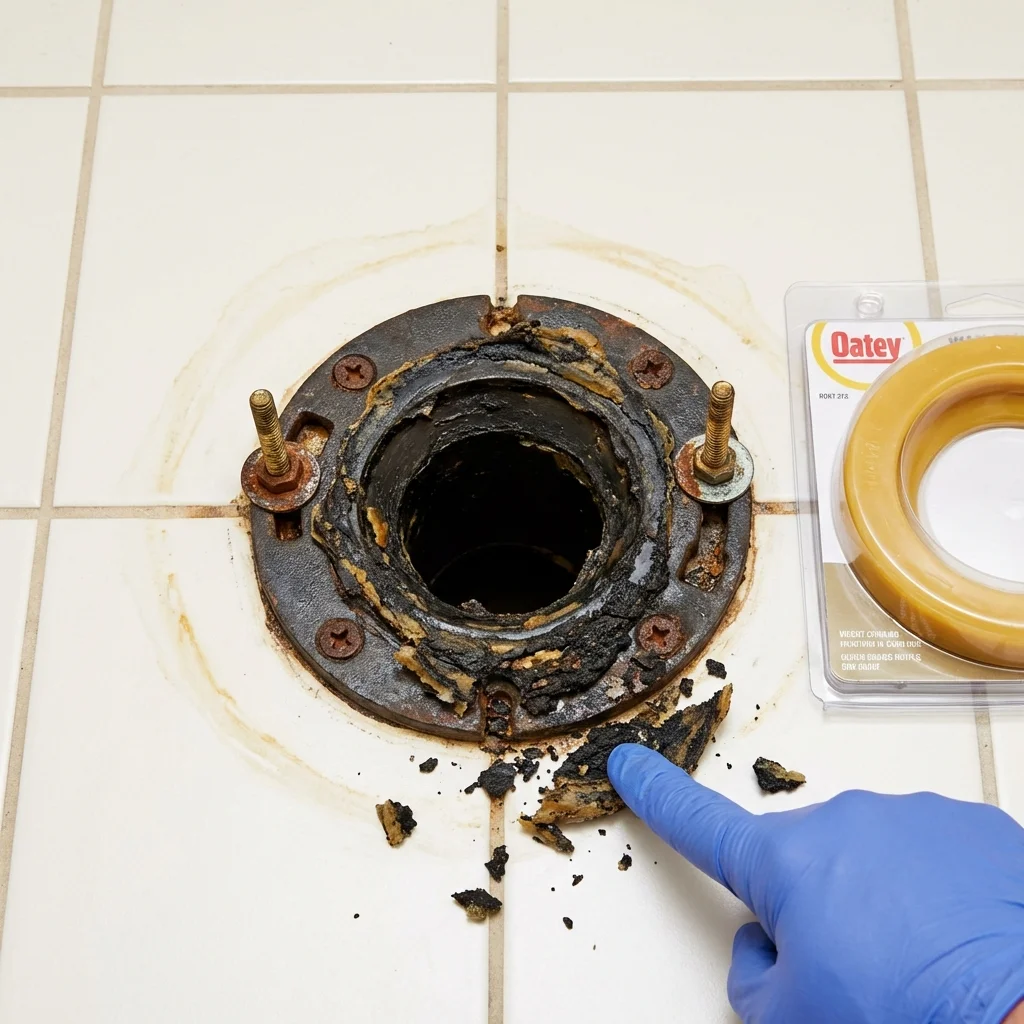 Failed wax ring showing water seepage at the base of a toilet in a Central City, PA home